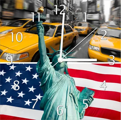 Produktbild von Wallario Design Wanduhr New York Collage aus Echtglas, Größe 30 x 30 cm