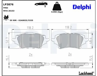 Produktbild von DELPHI Bremsbeläge Satz Hinten Bremsklötze für TOYOTA Corolla XII Kombi (E210) LP3876