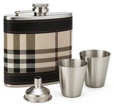 Hipflasche Geschenkset 198 ml Edelstahl mit Trichter & 2 Shotgläsern