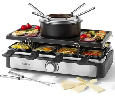 2-in-1 Raclettegrill & Fondueset, 1400 W, 8 Pfännchen