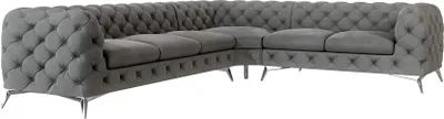 Produktbild von S-STYLE MÖBEL - Chesterfield Ecksofa Cleo mit Silber Metall Füßen aus Grau Samtstoff, Ottomane rechts, B/T/H: 323 cm/ 264 cm/ 75 cm