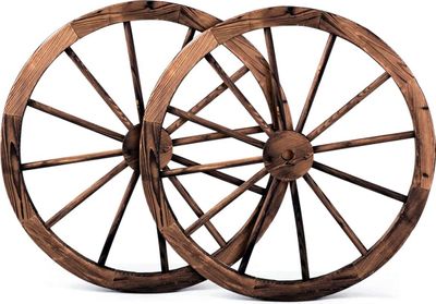 2er Holzrad Dekorad für Garten, Wagenrad Deko Rad, Wagenrad Holz Gartendeko, Braun