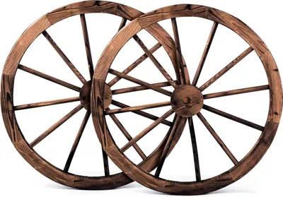 Produktbild von 2er Holzrad Dekorad für Garten, Wagenrad Deko Rad, Wagenrad Holz Gartendeko, Braun
