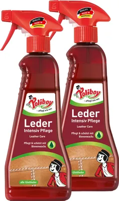 Produktbild von Poliboy Leder Intensiv Pflege - 2x375ml - für nachhaltige Reinigung, Pflege und Schutz von Lederoberflächen