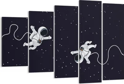 Produktbild von Bild auf Leinwand - Leinwandbild - 5 Teile - Cartoon Astronauten Kosmos - 150x100cm - Wand Bild - Wanddeko - Wandbilder - Leinwanddruck - Bilder - Wanddekoration - Leinwand bilder - EG150x100-4867