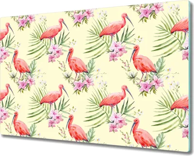 Produktbild von Glas-Herdabdeckplatte Glaskeramikkochfeld-Abdeckung - 80x52 cm - Rote Ibisse und Exotische Blumen