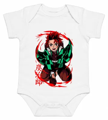Productafbeelding van Tanjiro Kimetsu no Yaiba Zonne-thema Hinokami Anime Demonenjager Otaku babyromper, wit, 12/18 maanden