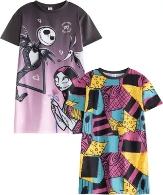 Immagine prodotto di The Nightmare Before Christmas - Set di camicie da notte per bambina, a maniche corte (confezione da 2) NS9574 (158-164) (A colori)