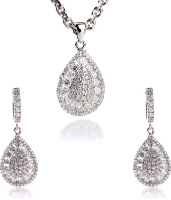Produktbild von Zirkonia Schmuck-Set 4tlg. Silber 925 Rohdiniert Und Silber Kette 45cm- Damenschmuck