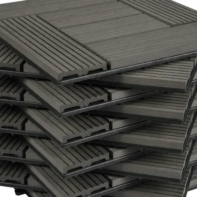 Zdjęcie produktu dla 22 sztuk płytek tarasowych z kompozytu WPC | Szare | 30x30x1,8 cm