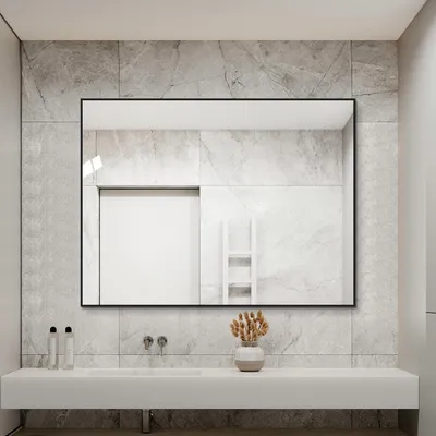 Productafbeelding van Spiegel voor de badkamer, 60x80 cm, met zwarte aluminium rand, HD-spiegel zonder koper, geschikt voor wandmontage in badkamer, hal en kleedkamer