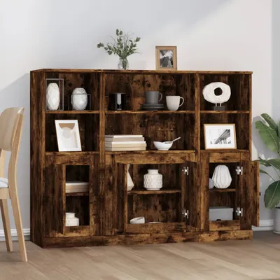 Image de vidaXL Highboards 3 pcs. Chêne fumé Matériau dérivé du bois