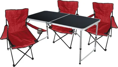 4-tlg. Camping Set Gartenmöbel Campingtisch + 3 x Anglersessel Rot