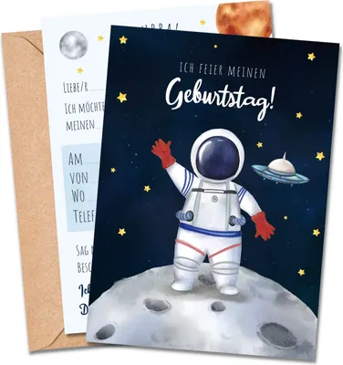 Produktbild von MeinBaby123® 10 Einladungskarten Kindergeburtstag inkl. Umschläge | Astronaut