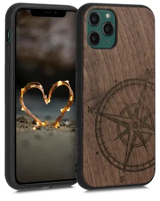 Produktbild von kwmobile Handyhülle für Apple iPhone 11 Pro Hülle Holz - Case mit TPU Bumper - Stoßfestes Hardcase - Schutzhülle Cover in Dunkelbraun