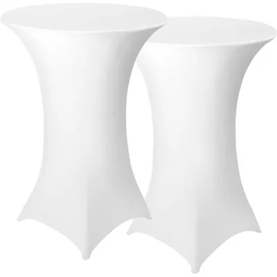 Image de Housses de table pour cocktails, lot de 2, en Élasthanne, blanches, diamètre 70-75 cm