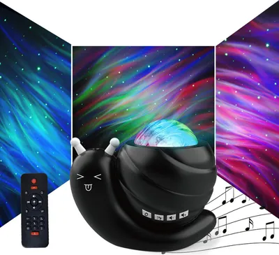 Image de Veilleuse avec haut-parleur BT, lampe projecteur escargot ciel étoilé, cadeau créatif pour la chambre, lumière de projection d'aurore, lampe d'ambiance, musique relaxante, convient à tous les âges