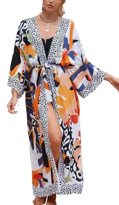 Produktbild von Bohemian Maxi Cardigan Strandkleid für Damen in Orange/Schwarz