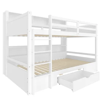 Produktbild von okwish Kinderbett 90x200cm, Einzelbett mit Schublade und Aufbewahrungsfunktion, praktisches Etagenbett für Familie, Ohne Matratze weiß