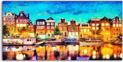 Produktbild von Coloray Canvas 120x60  Wandbild Leinwand Bilder Himmel bunte Amsterdam Kanal Häuser
