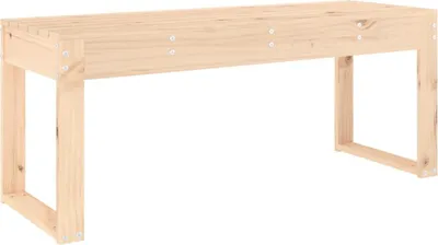 A wooden bench shown from a slightly elevated side angle against a white background.