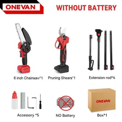 Obrázok produktu pre Záhradné náradie 3 v 1 – teleskopická reťazová píla a nožnice na konáre – 3500 W – 18 V bez akumulátora – hĺbka rezu 25 cm – rýchlosť reťaze 10 m/s – červená