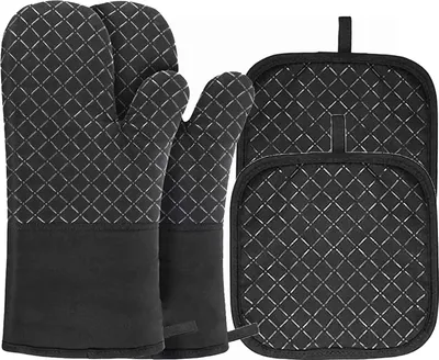 Produktbild von Ofenhandschuhe£¬Backhandschuhe Ofenhandschuh Topfhandschuhe, Kochhandschuhe mit Rutschfestem 300¡ãC Hitzebest?ndige£¬Schwarz topflappen Set topflappen handschuh