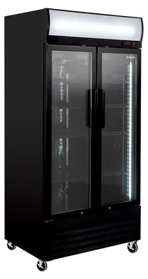 Produktbild von GastroHero Getränkekühlschrank ECO 630 mit Leuchtaufsatz, 2 Klapptüren, schwarz, LED-Innenbeleuchtung