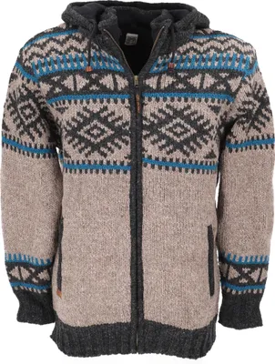 Produktbild von Uni Wolljacke mit Nordischem Muster, Gefütterte Strickjacke - Grau/blau, Herren, Wolle, Größe: S