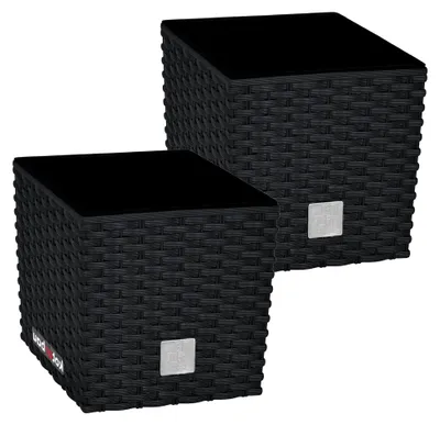Produktbild von 2er Set Blumentöpfe 9,8 L Höhe: 23 cm Anthrazit Pflanzentopf aus Kunststoff Übertopf mit Innentopf