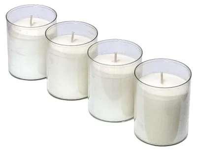 Imagen del producto de Velas HORECA para té, juego de 4 unidades – 24 horas de duración, color blanco, con recipiente de plástico