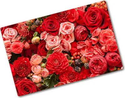 Produktbild von Tulup Glas Herdabdeckplatte - 80x52 cm - Glaskeramikkochfeld-Abdeckung Spritzschutz Glasabdeckplatte - Einteilig - Blumen & Pflanzen - Rote Blumen - Rot