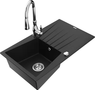 Produktbild von Mexen Cesar 1 Becken-Granitspüle mit Abtropffläche und Mischbatterie Savita, Schwarz - 6514-77-672601-00