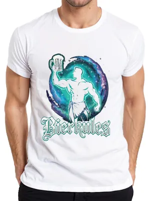 Imagen del producto de Camiseta para hombre, blanca, talla XL. Diseño: "Bierkules Bierkrug Muskelmann Karneval Bierliebhaber  "