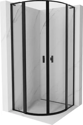 Produktbild von Mexen Mist L Duschkabine halbkreisförmig schwenkbar 100 x 100 cm, schwarzer Rahmen, schwarz - 8A32L-100-100-70-70