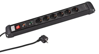 Produktbild von Steckdosenleiste 6-fach schwarz mit Schalter 2XUSB