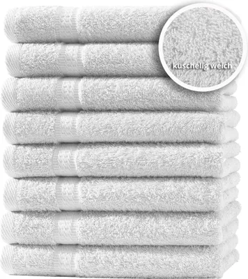 Produktbild von 8er Set Gästetücher Handtücher Duschtücher Badetücher Frottee 100% Baumwolle, Farbe:Weiß, Größe:Handtücher 50x100 cm