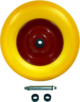 Produktbild von Pannensicherer Reifen aus Polyurethan und Achse Ø 20 mm, gelb