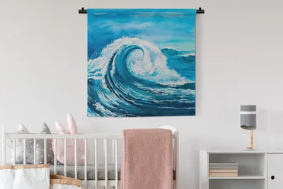 Produktbild von MuchoWow® Wandteppich Wandbehang Golf - Meer - Aquarell 90x90 cm Tapisserie Dekoration Wandtuch - Wandaufhänger
