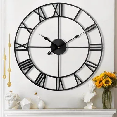 Obrázek produktu pro Moderní nástěnné hodiny, 47 cm, styl s římskými číslicemi, bez tikání