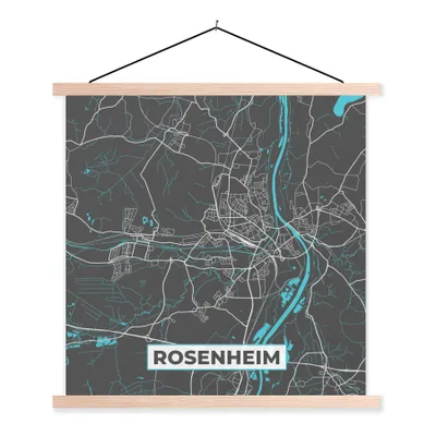 Produktbild von MuchoWow® Textilposter Karte - Rosenheim - Blau - Stadtplan - Deutschland 60x60 cm mit holzfarbenen Rahmen - Wanddekoration