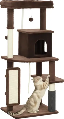 Image de Arbre à chat - Arbre à chat - 55x44x132 cm - Quatre niveaux - Plates-formes - Poteaux-brosses - Balles suspendues - Tapis à griffer - Gris clair