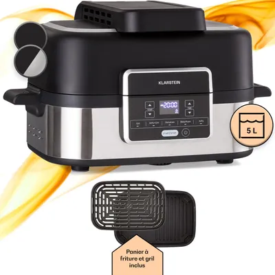 Image de Klarstein Friteuse Sans Huile avec Fonction Vapeur, Friteuse Air Chaud Air Fryer XL 1500W, Mini Friteuse Electrique Sans Huile, Airfryer 5L, Tactile, Minuterie, Température Réglable, 5 Programmes