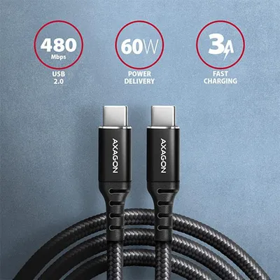 Zdjęcie produktu dla Axagon BUCM-CM30AB, 3 m, USB C, USB C, USB 2.0, 0,48 Gbit/s, Czarny