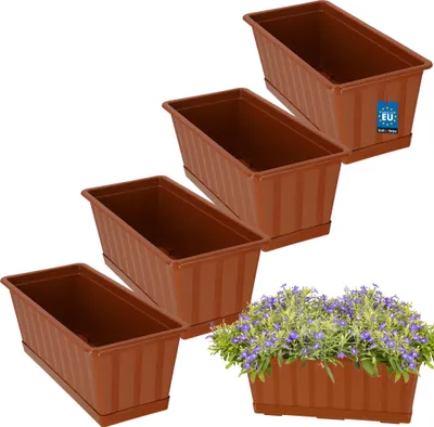 Zdjęcie produktu dla KOTARBAU® 4 szt. Doniczka Skrzynka Balkonowa 40 x 18 x 14 cm Skrzynia na Balustradę Balkon Donica z Podstawką Terakota