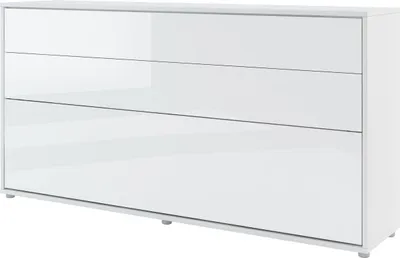 Produktbild von Mirjan24 Wandklappbett Bed-Concept BC-06 90x200 Horizontal, Stilvoll Funktionsbett mit Leistenlattenrost (Farbe: Weiß Matt / Weiß Hochglanz)