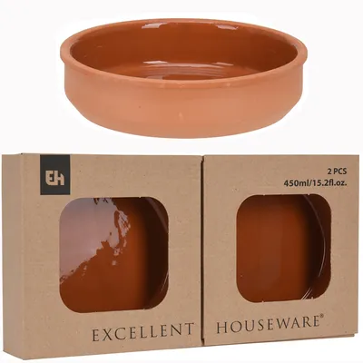 Produktbild von Annastore 2-tlg Set Cazuelas Vintage - Tapasschalen Ø 15 cm - ofenfest - Mediterrane Tonschalen - Mit hochwertiger Handarbeit veredelt - Schalen für Tapas - Creme Brülèe