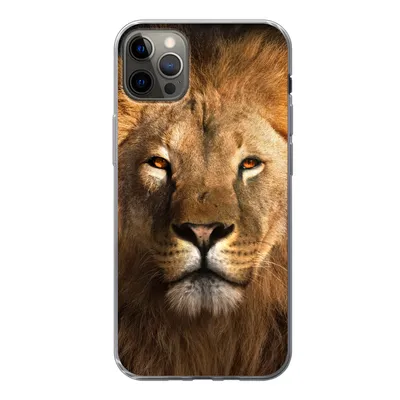 Produktbild von MuchoWow® Handyhülle Schutzhülle Hülle für iPhone 12 Pro Max Löwe - Tiere - Schwarz - Hell - Braun - Porträt Silikon Softcase Handy Hülle - Hartschale