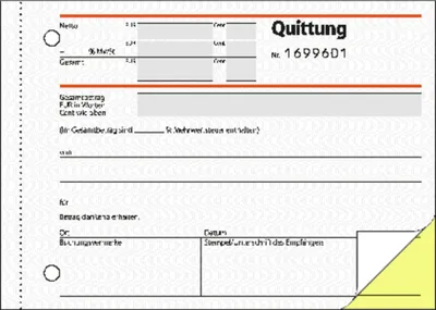 Produktbild von SIGEL SD121 Quittungen, mit fortlfd. Nummerierung, 1. u. 2. Blatt bedruckt, mit Sicherheitsdruck, A6 q, selbstdurchschreibend, 2 x 50 Blatt