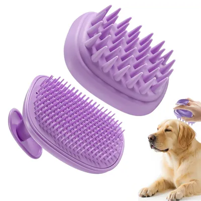 Productafbeelding van Badeborstel voor huisdieren, 2-in-1 massageborstel voor katten en honden (Lila)